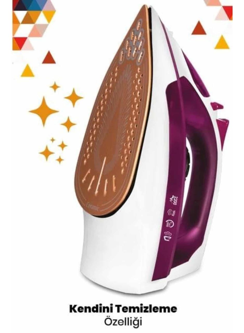 Yeni Nesil Kırmızı Buharlı Ütü 2200 Watt Seramik Tabanlı Yüksek Buhar Gücü