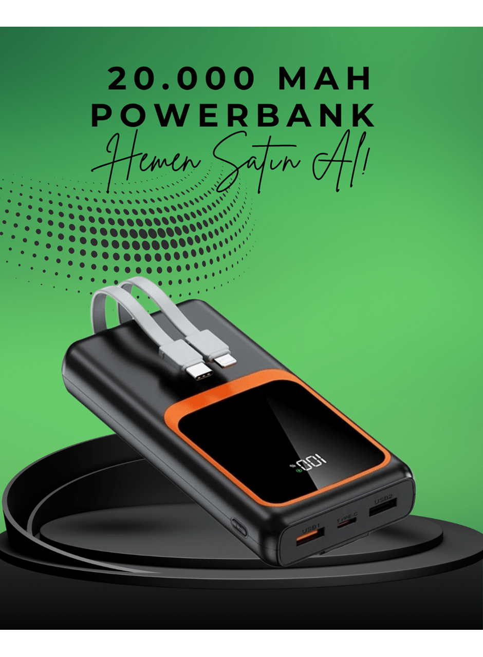 20000 mAh Taşınabilir Powerbank | Çok Kablolu, Hızlı Şarj Destekli (22.5W)
