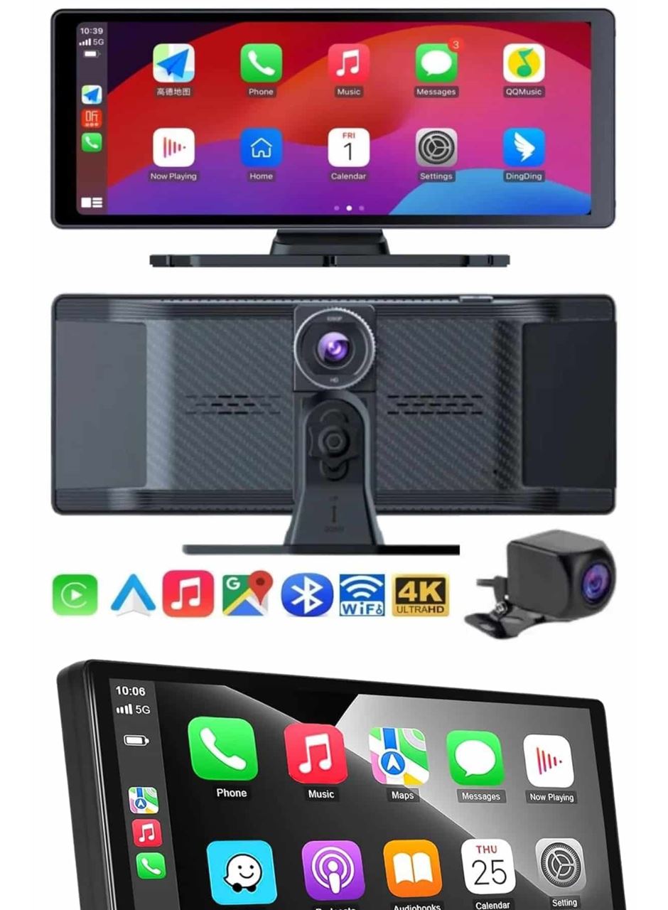4K 10.2 İnç Çift Kameralı Araç Multimedya Ekranı CarPlay Kablosuz Tüm Cihazlara Uyumlu