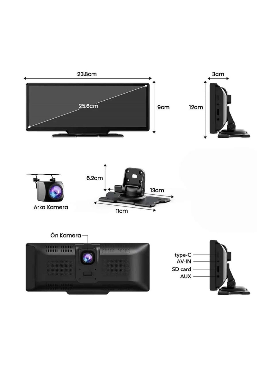 Android ve İOS Uyumlu Ön Arka Çift Kameralı Araç Ekranı Dokunmatik CarPlay