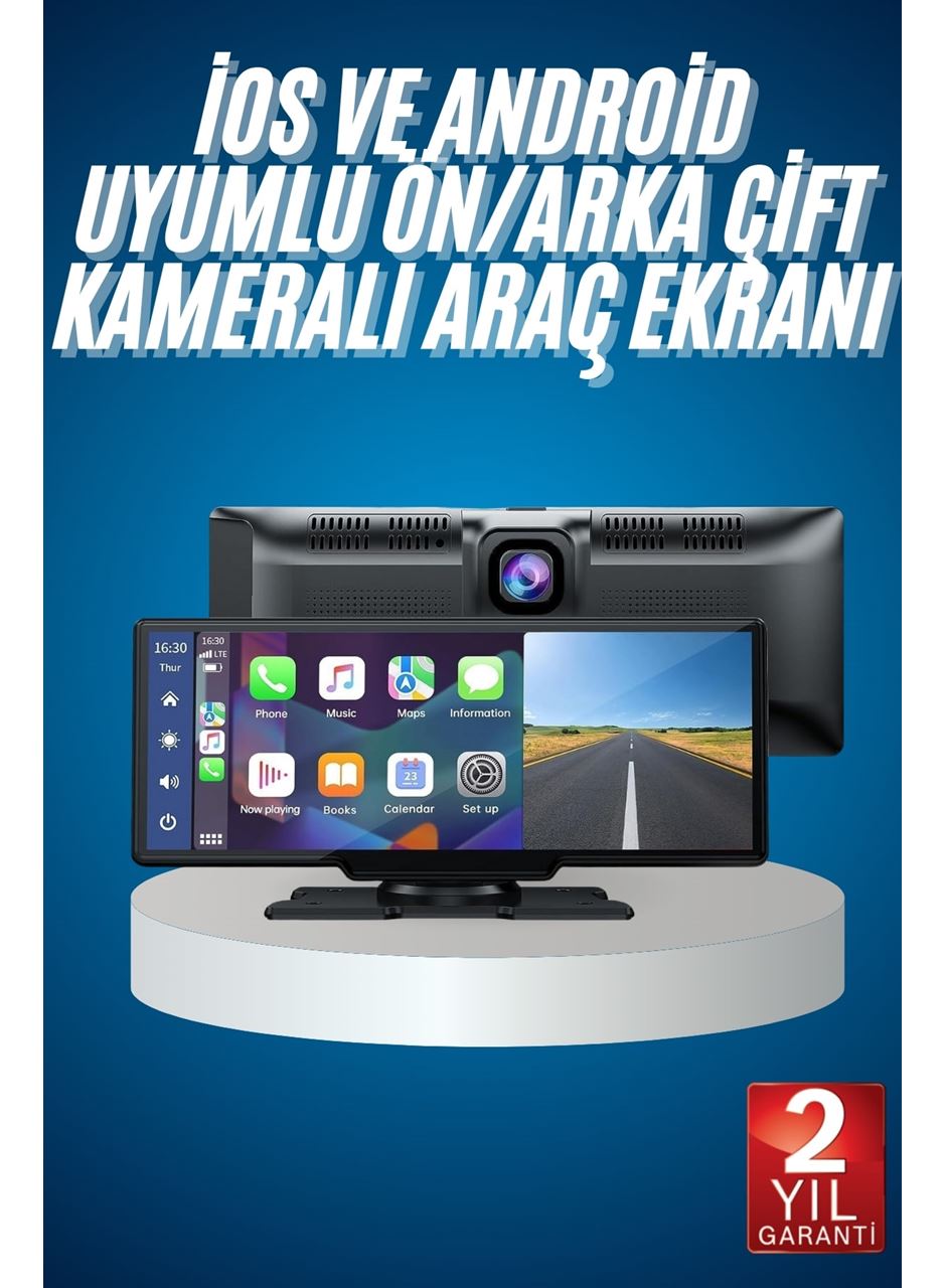 4K Ultra Araç İçi Ön ve Arka Kameralı Ekran HD 2 Kameralı Torpido Üstü Araç Multimedya