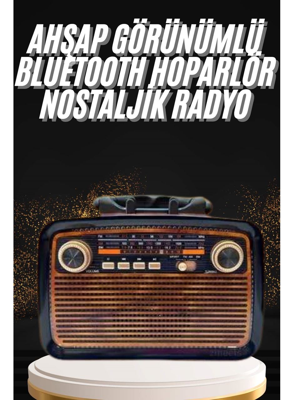 Nostaljik Görünümlü Ahşap Radyo TF SD USB Girişli Led Fener Işıklı