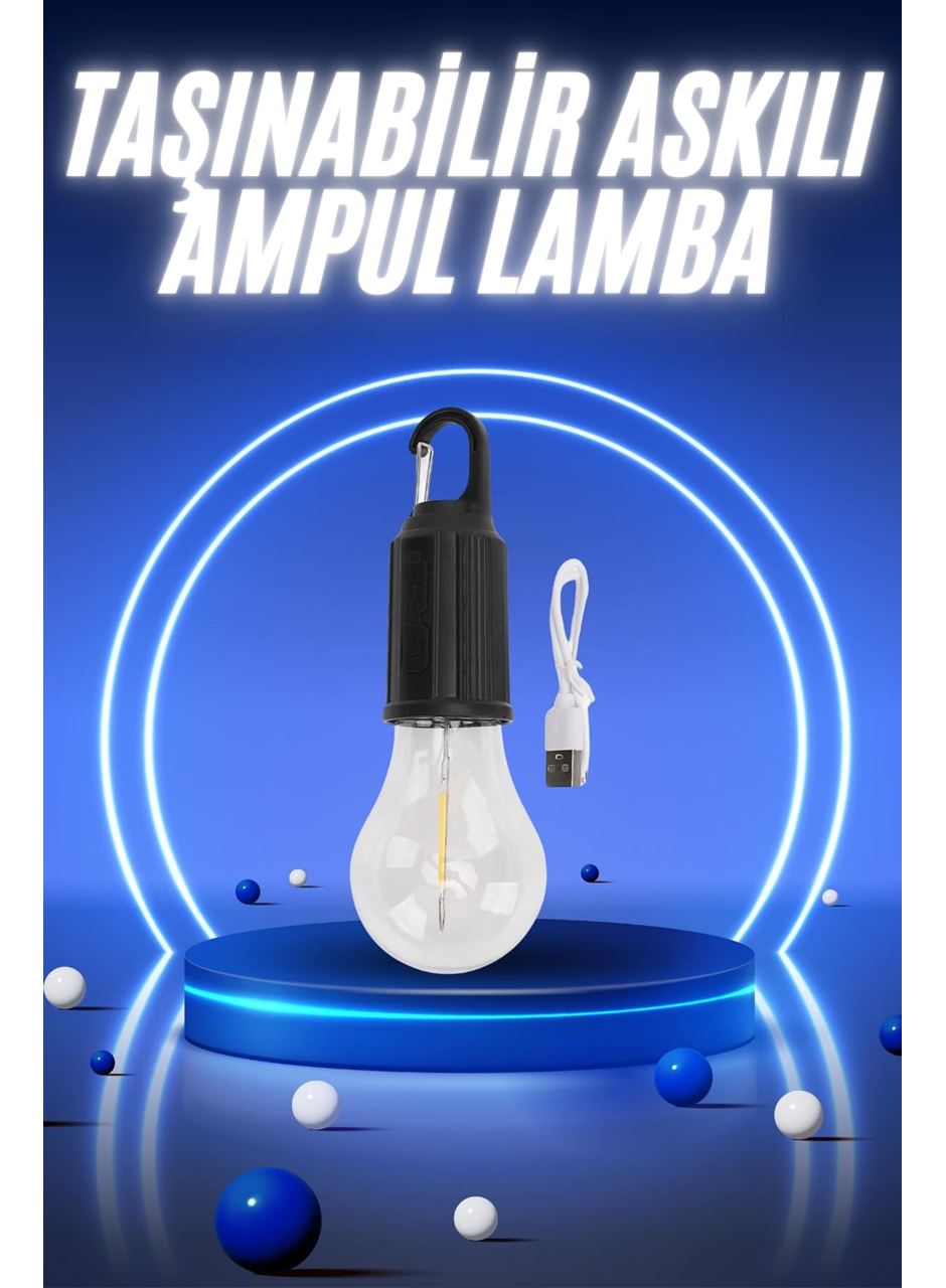 Taşınabilir Şarjlı Led Ampul Askılı Lamba Kamp Bahçe Lambası