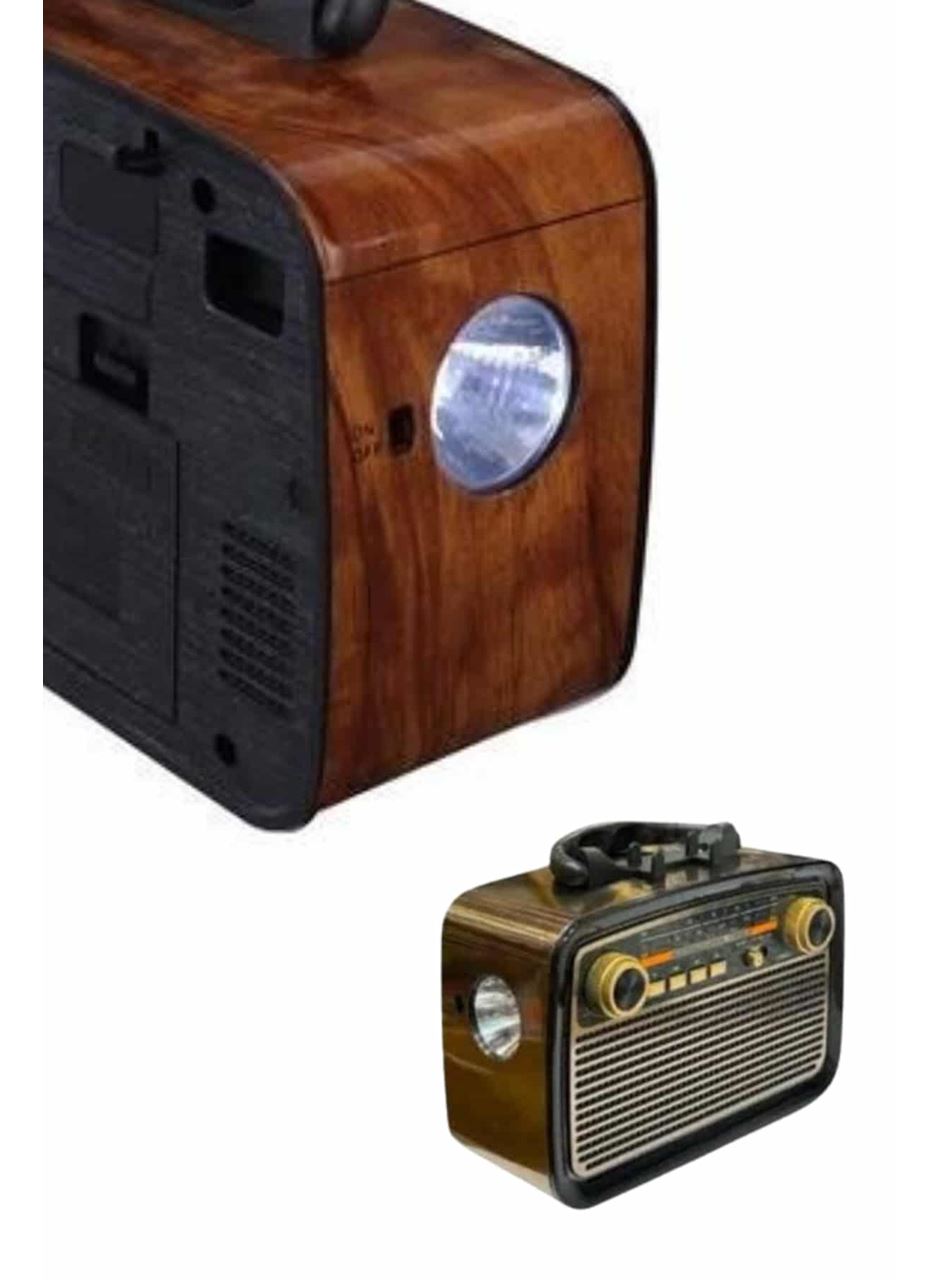 Nostaljik Görünümlü Ahşap Radyo TF SD USB Girişli Led Fener Işıklı
