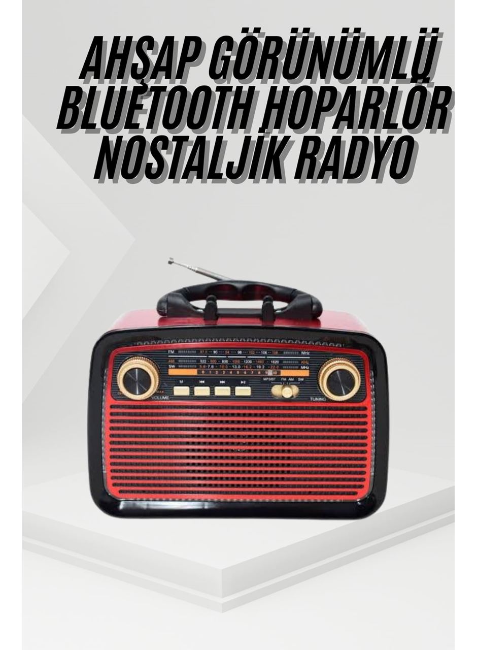 Nostalji Radyo Bluetooth Hoparlör USB-SD Kart Giriş Led Fener Işıklı Bataryalı Pilli