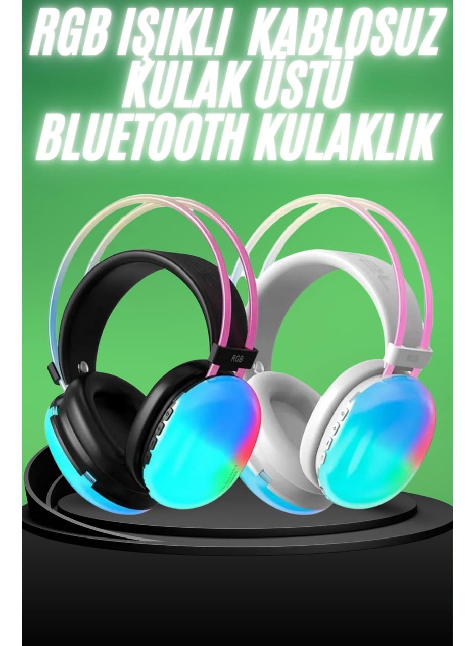 Yeni Nesil Kulak Üstü Kablosuz Uzun Ömürlü RGB Işıklı Bluetooth Kulaklık