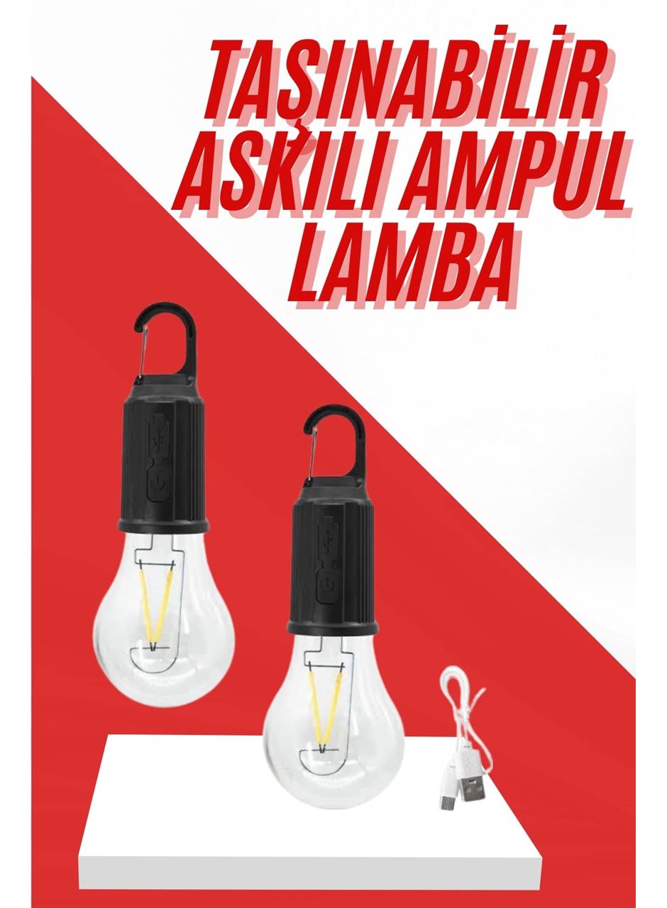 Şarjlı Aydınlatma Ampul Tasarımlı Ambians Işık Askılı Kamp Lambası