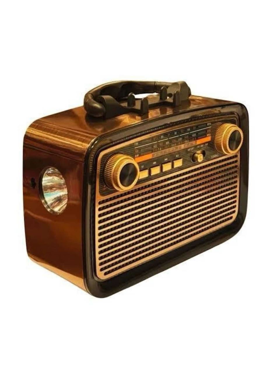 Nostalji Radyo Bluetooth Hoparlör USB-SD Kart Giriş Led Fener Işıklı Bataryalı Pilli