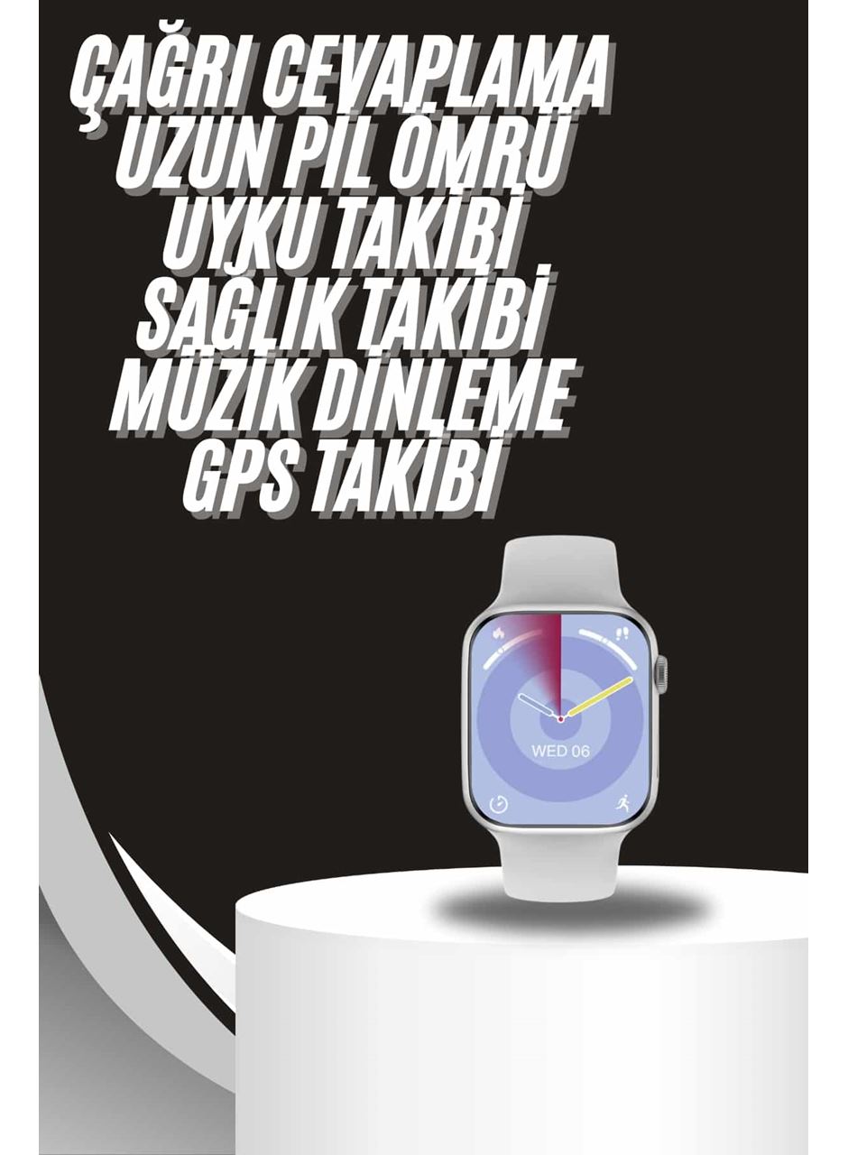 Akıllı Saat Gümüş Kasa Bluetooth Kulaklık Hediyeli Çok Fonksiyonlu İkili Set