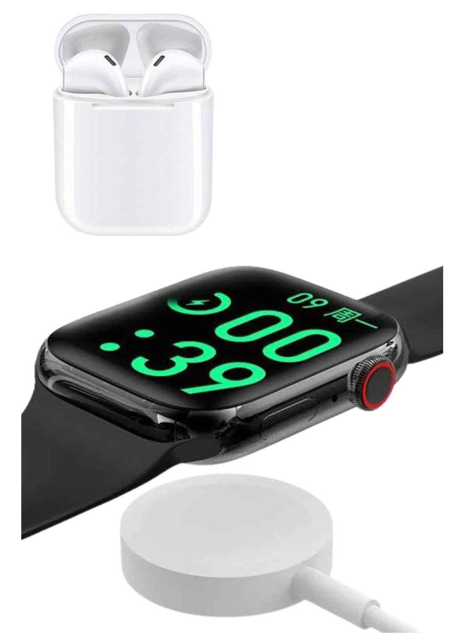 Akıllı Saat Gümüş Kasa Bluetooth Kulaklık Hediyeli Çok Fonksiyonlu İkili Set