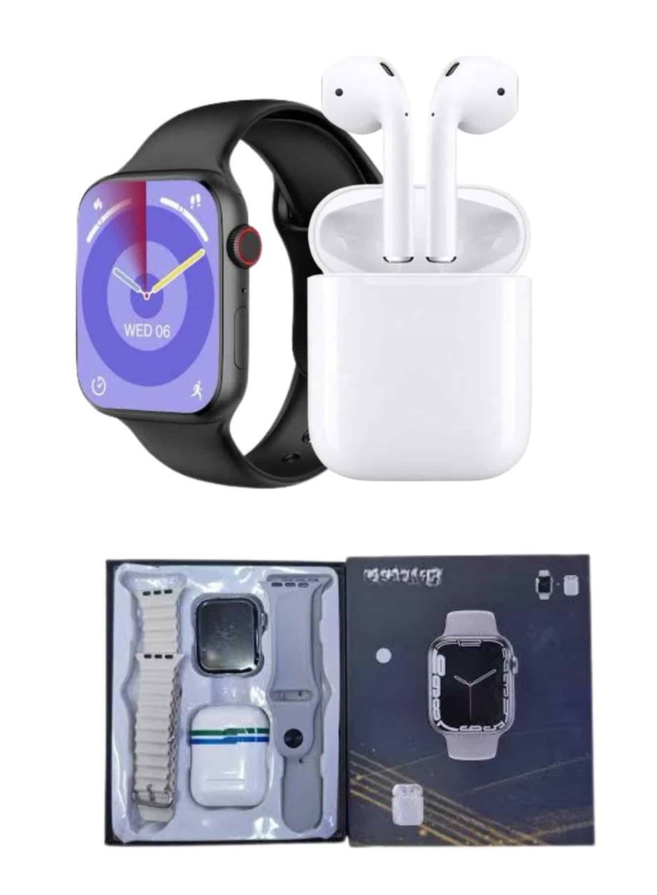Akıllı Saat Gümüş Kasa Bluetooth Kulaklık Hediyeli Çok Fonksiyonlu İkili Set
