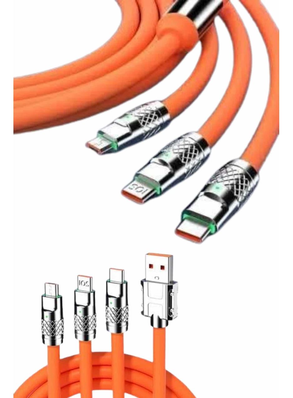 120W Silikon Metal Uçlu LED Işıklı 3 In1 Şarj Kablosu 1.2m