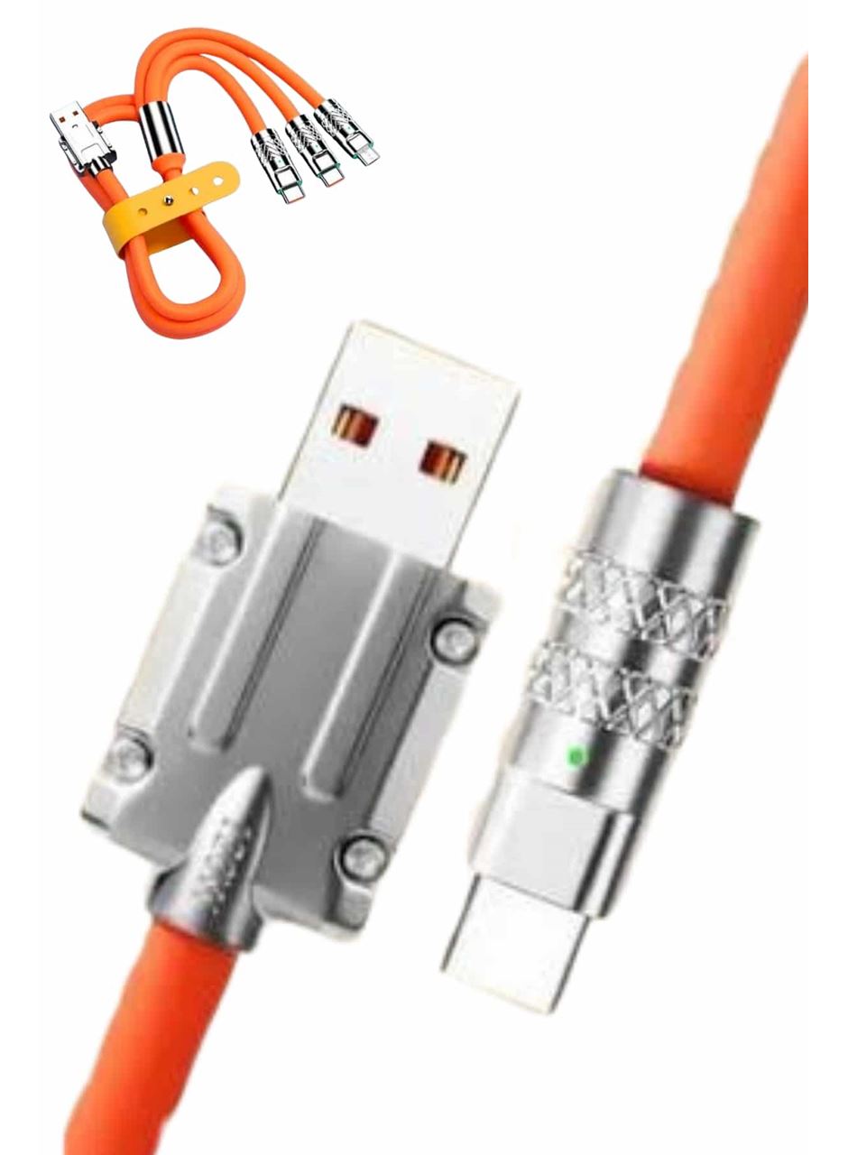 120W Silikon Metal Uçlu LED Işıklı 3 In1 Şarj Kablosu 1.2m