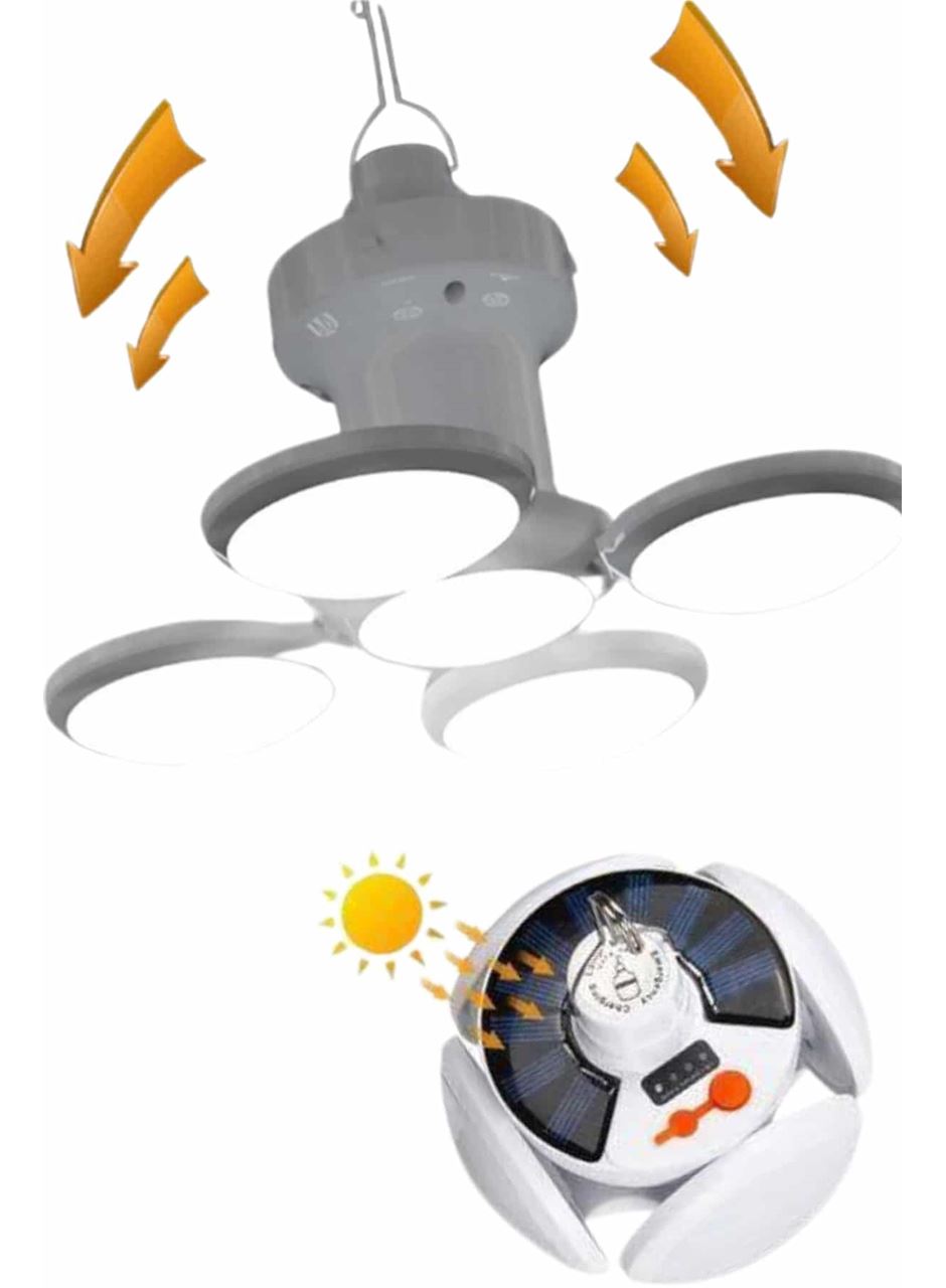 Kamp Lambası Güneş Enerjili Solar 5 Kanatlı Katlanır Lamba Karavan