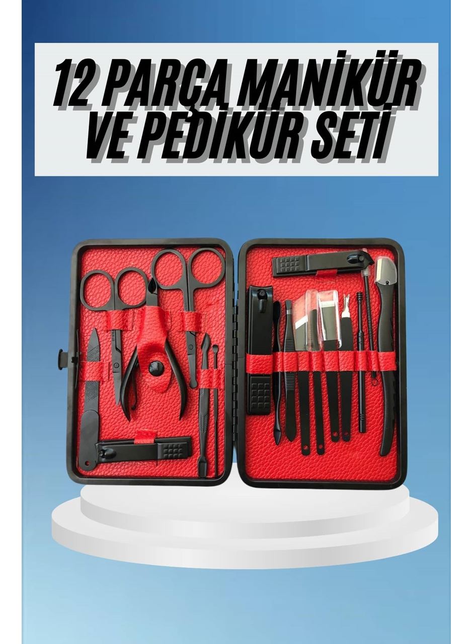 Deri Çantalı Siyah Paslanmaz Çelik 17 Parça Manikür Pedikür Seti