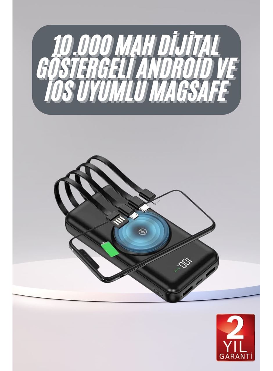 Kablosuz Çoklu Şarj Girişli 10.000 Mah Kablolu Powerbank Taşınabilir