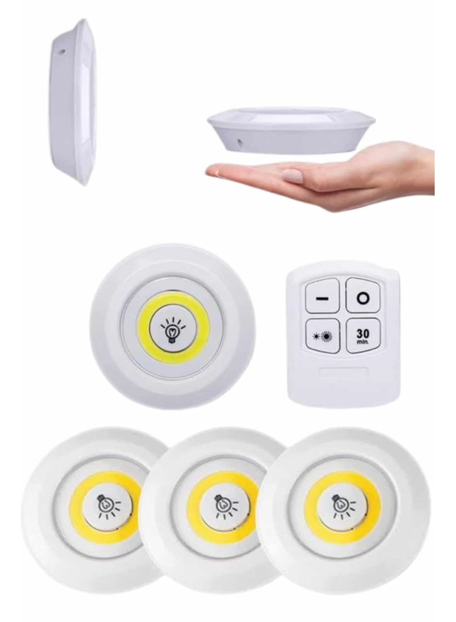 Yapışkanlı 3'lü Spot Led Işık Lamba Montajsız Pilli Uzaktan Kumandalı