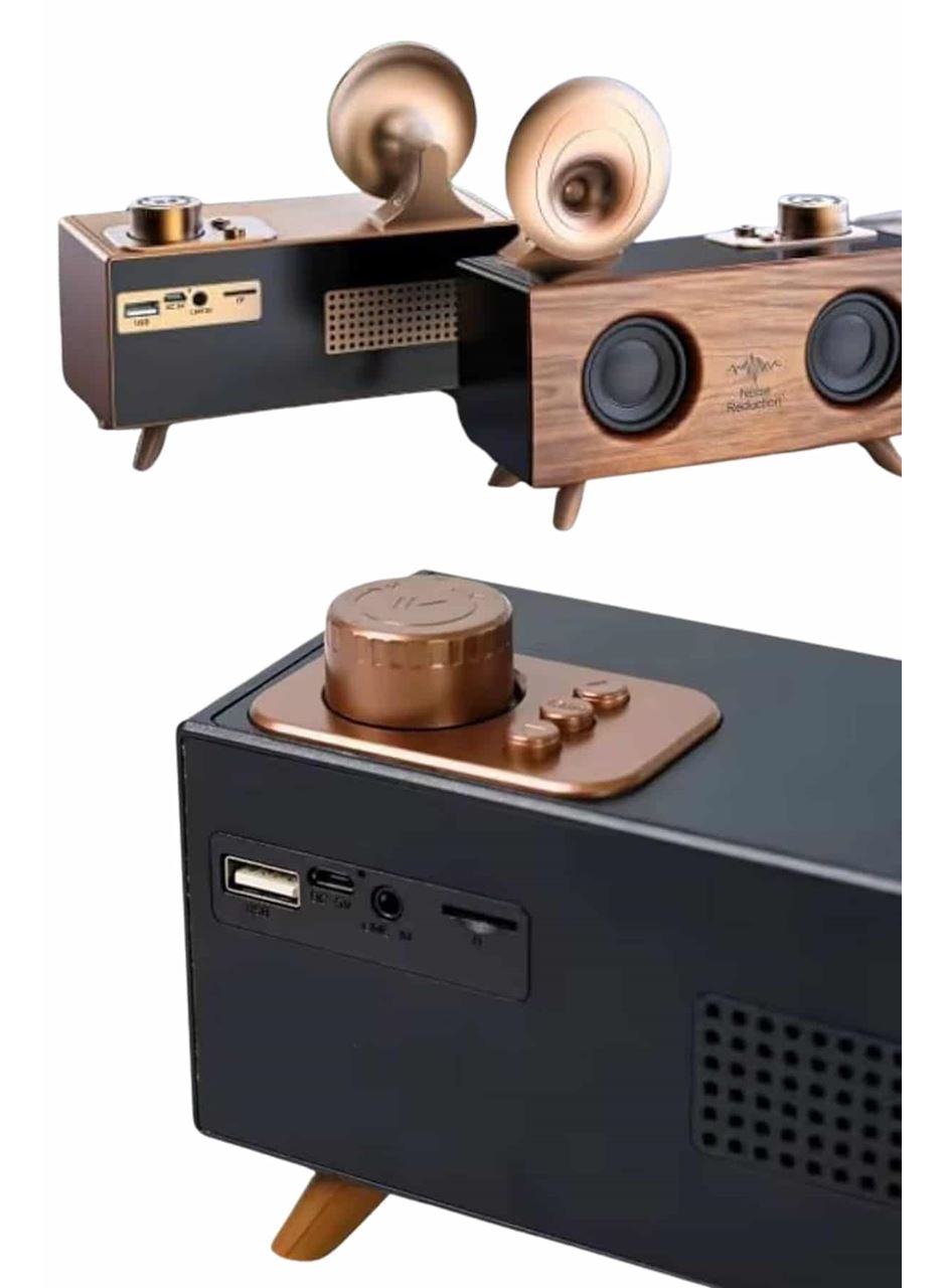 Bluetooth Nostalji Speaker Radyo Gramofon Ahşap Renk Vintage