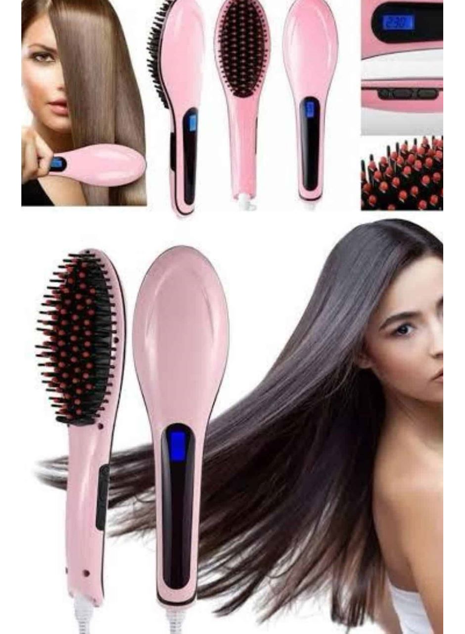 Elektrikli Saç Düzleştirici Tarak Saç Düzleştirici Fırça Sıkı Dişli Pembe