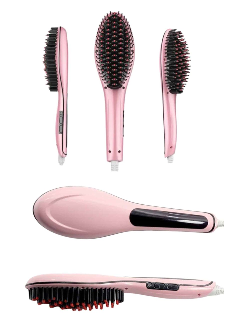 Elektrikli Saç Düzleştirici Tarak Saç Düzleştirici Fırça Sıkı Dişli Pembe
