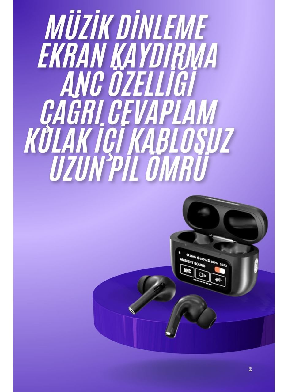 Yeni Nesil ANC Özellikli Çağrı Cevaplayan Dokunmatik Ekranlı Bluetooth Kulaklık Siyah