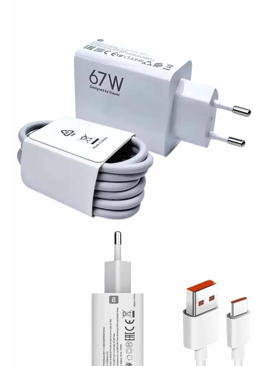 Beyaz Ultra Plus Hızlı Şarj Seti Şarj Adaptörü ve Kablosu 67W