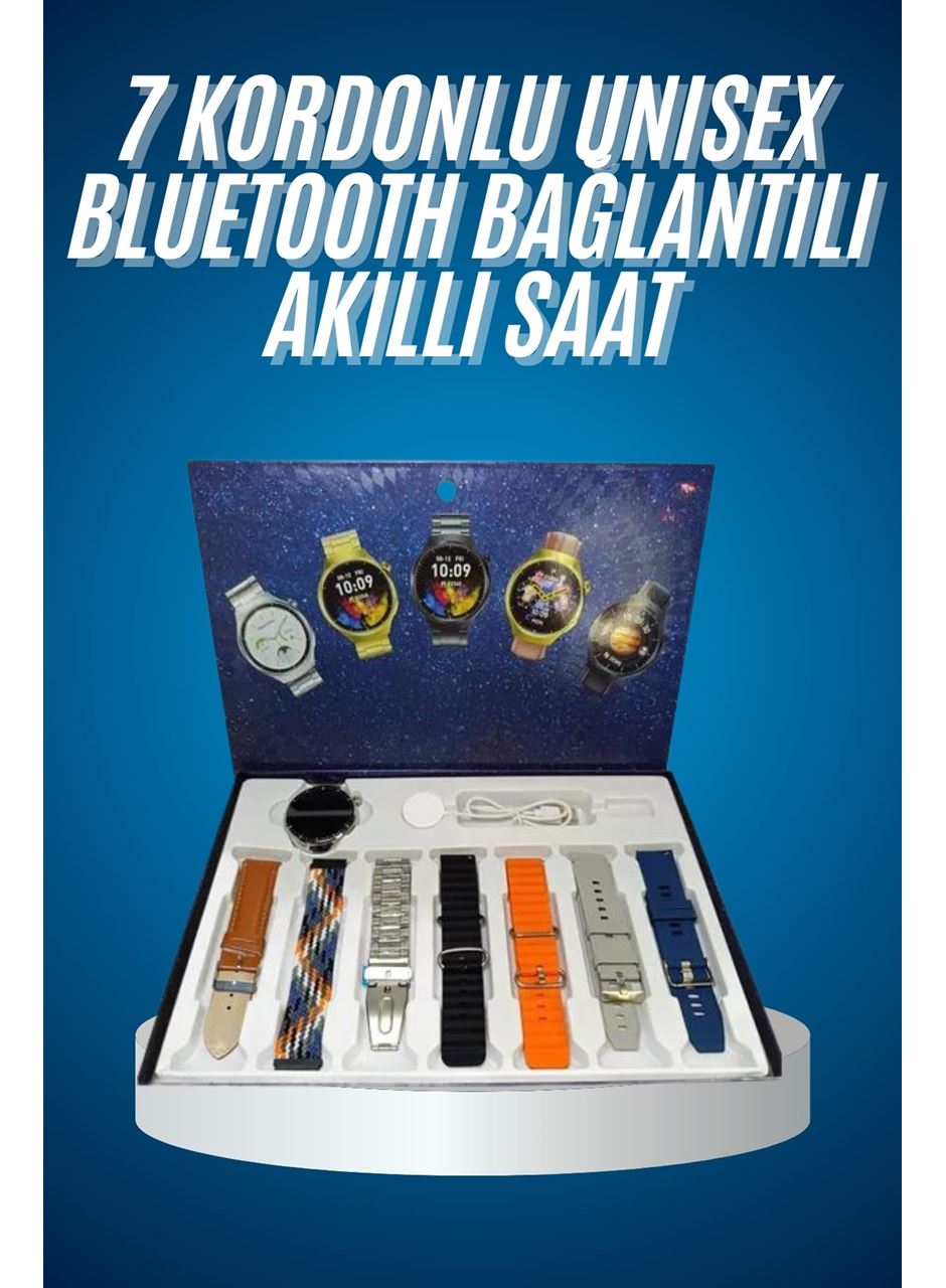 Unısex Yuvarlak Ekranlı 7 Kordonlu Akıllı Saat GPS Destekli Çoklu Kordon Seçeneği