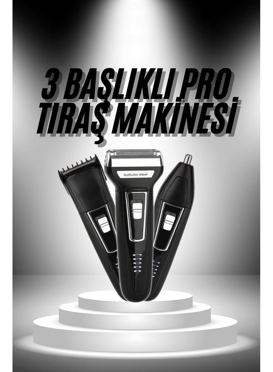 3'lü Set Saç Sakal Kesme Traş Makinesi Burun Kılı Alma Tıraş Makinesi