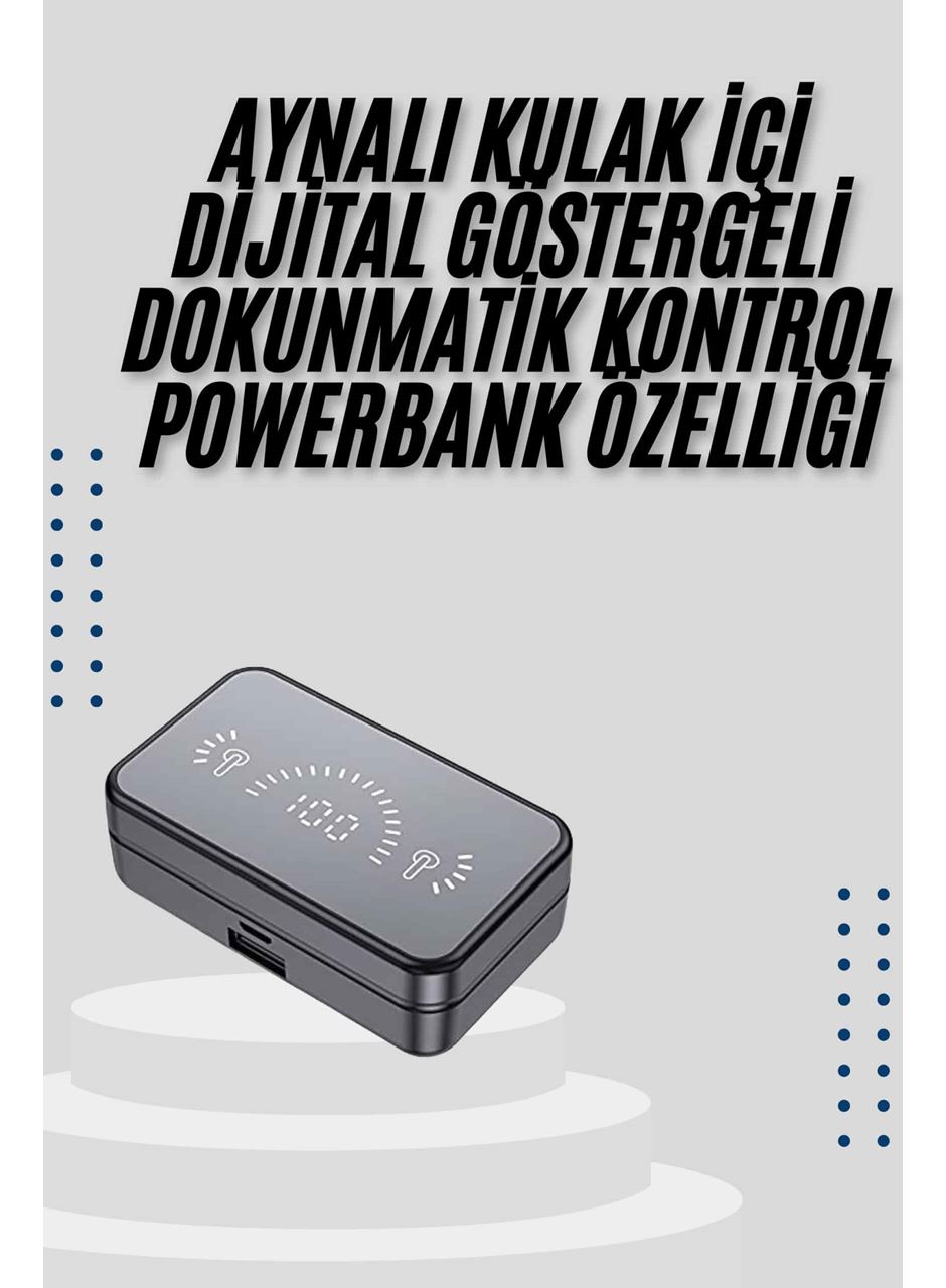 Yeni Nesil Kablosuz Kulaklık Aynalı Powerbank Özellikli Bluetooth Bağlantılı Dijital Göstergeli