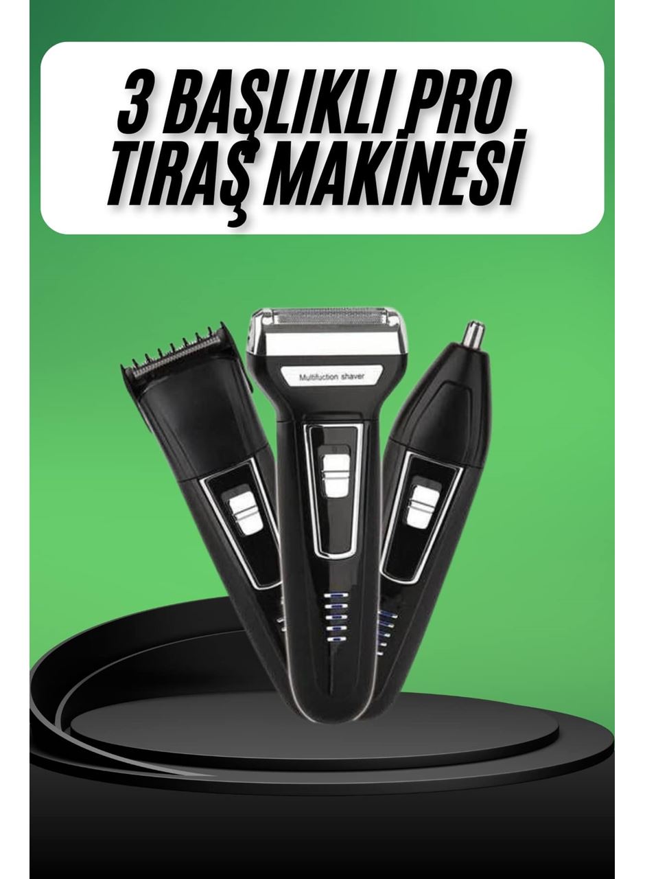 Tıraş Makinesi 3 Başlıklı T Başlıklı Hassas Ciltlere Özel Saç Sakal Vücut Kulak ve Burun