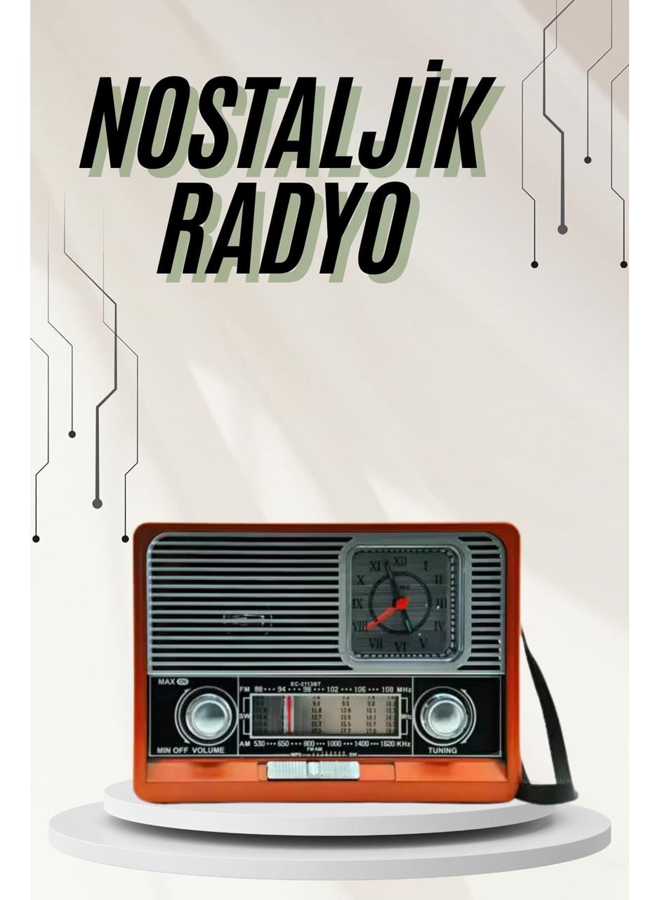 Saatli Fenerli Bluetooth Nostaljik Radyo AUX SD USB Girişli Bluetooth Hoparlör