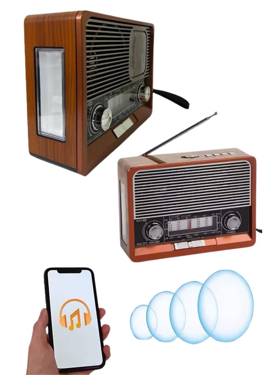 Saatli Fenerli Bluetooth Nostaljik Radyo AUX SD USB Girişli Bluetooth Hoparlör