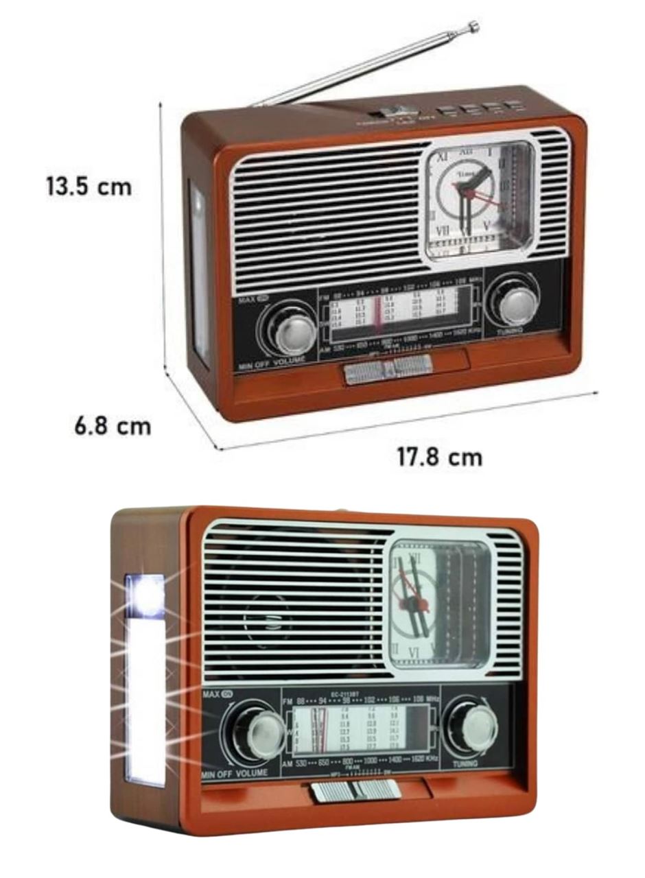 Saatli Fenerli Bluetooth Nostaljik Radyo AUX SD USB Girişli Bluetooth Hoparlör