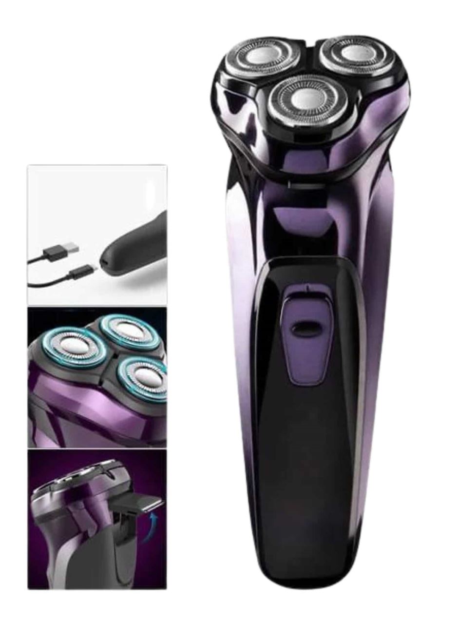 3 Bıçaklı Döner Başlıklı Sakal Sıfır Alma Tıraş Makinesi Profesyonel Paslanmaz Çelik