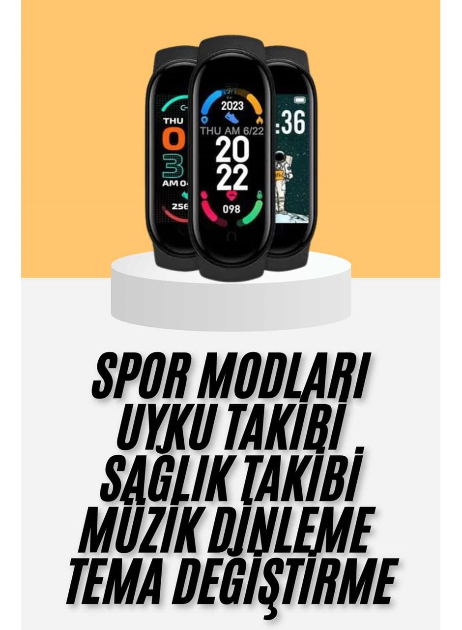 M6 Akıllı Bileklik Siyah Adımsayar Spor Takibi Android ve İOS Uyumlu