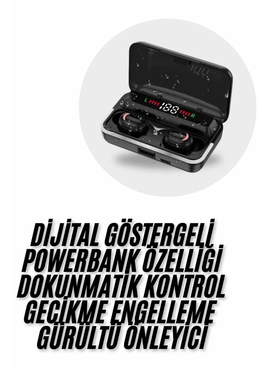 Bluetooth Kulaklık Dijital Şarj Göstergeli Powerbankli Bass Özellikli Kablosuz Kulakiçi 5.1 Mikrofonlu