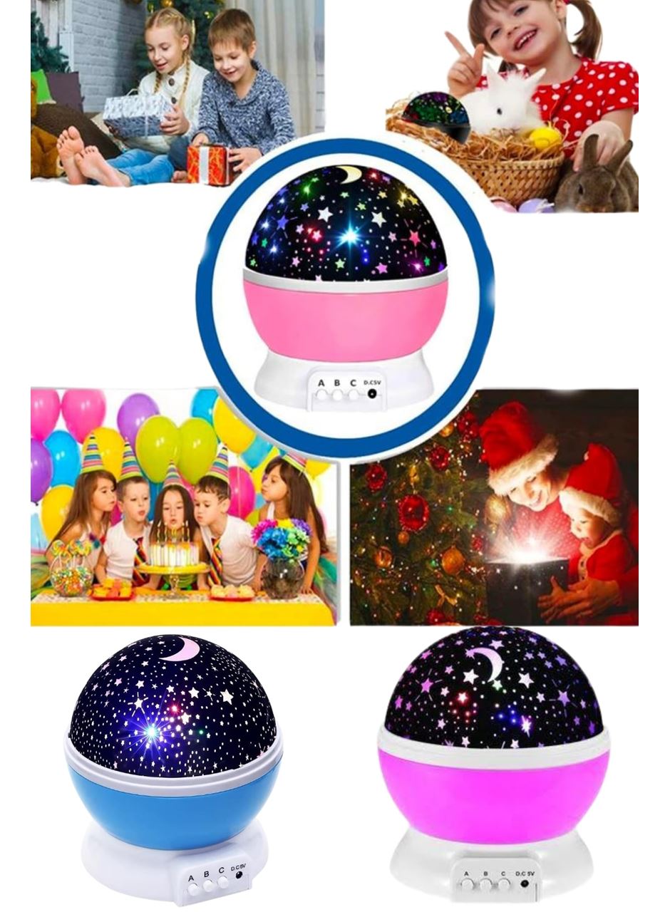 Renkli Yıldızlı Gökyüzü Projeksiyon Gece Lambası Pilli ve USB Kablolu