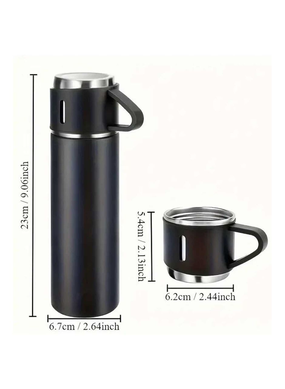 Termos Seti 3'lü Bardak Seti Isı Dayanıklı Siyah Paslanmaz Çelik Vakumlu