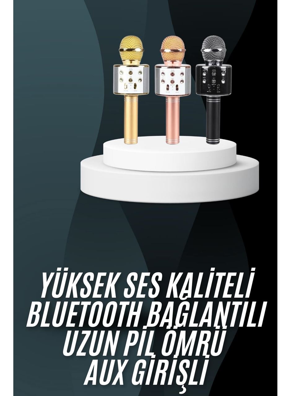 Karaoke Mikrofon Bluetooth Bağlantılı Aux Girişli Uzun Pil Ömrü Yüksek Ses Kaliteli