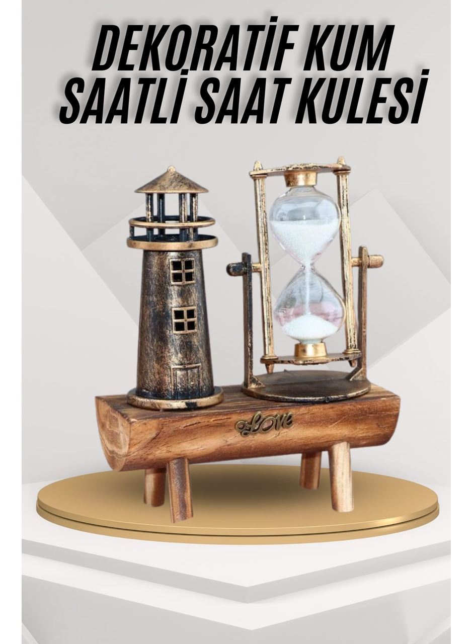 Deniz Feneri Kum Saati Ahşap Görünümlü Vintage Tarz Biblo