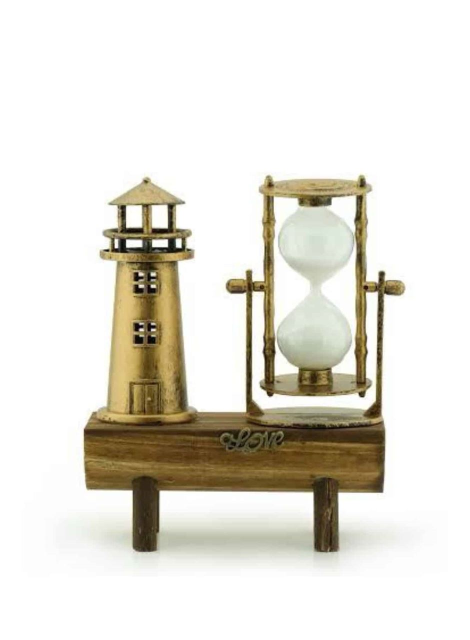 Deniz Feneri Kum Saati Ahşap Görünümlü Vintage Tarz Biblo