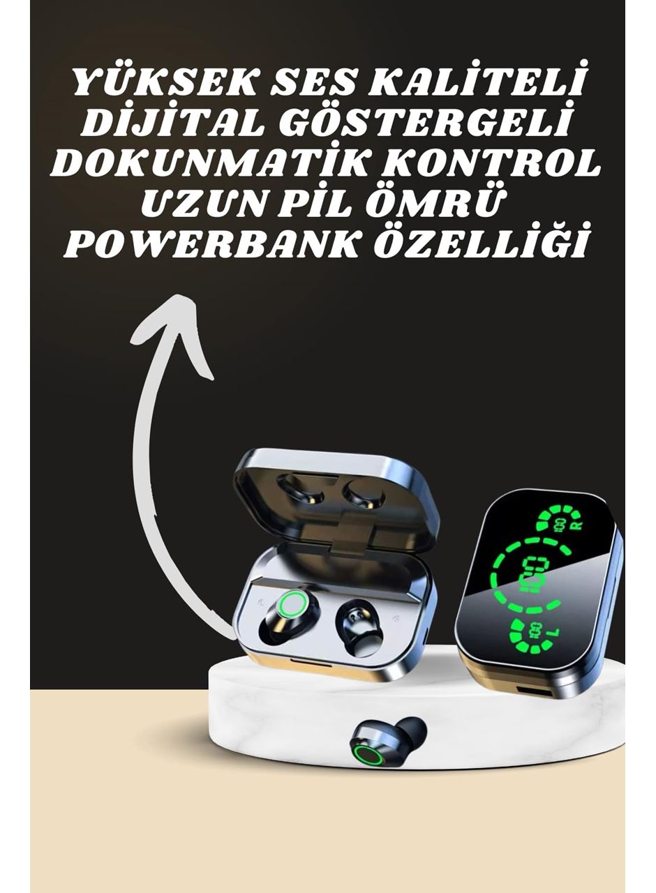7 Kordonlu Akıllı Saat Ve Aynalı Bluetooth Kulaklık Powerbank Dijital Göstergeli