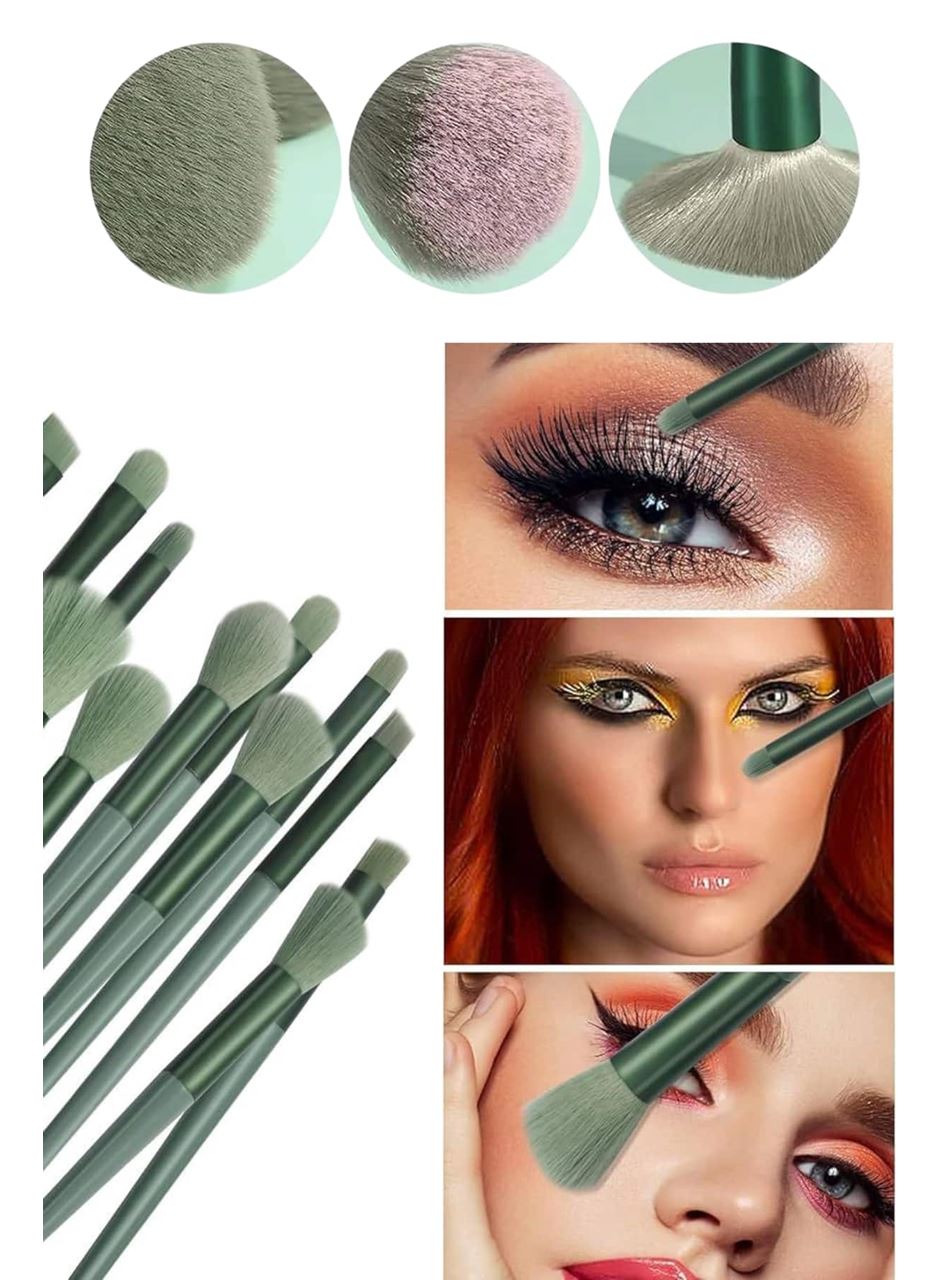 Makyaj Fırça Seti Yeşil 13 Parça Fondöten Fırçası Allık Fırçası Far Fırçası