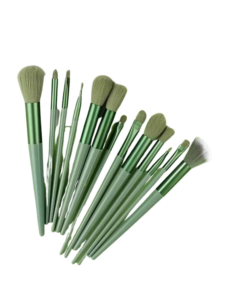 Makyaj Fırça Seti Yeşil 13 Parça Fondöten Fırçası Allık Fırçası Far Fırçası