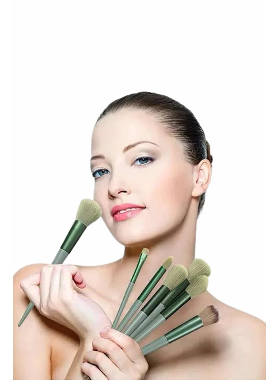 Makyaj Fırça Seti Yeşil 13 Parça Fondöten Fırçası Allık Fırçası Far Fırçası
