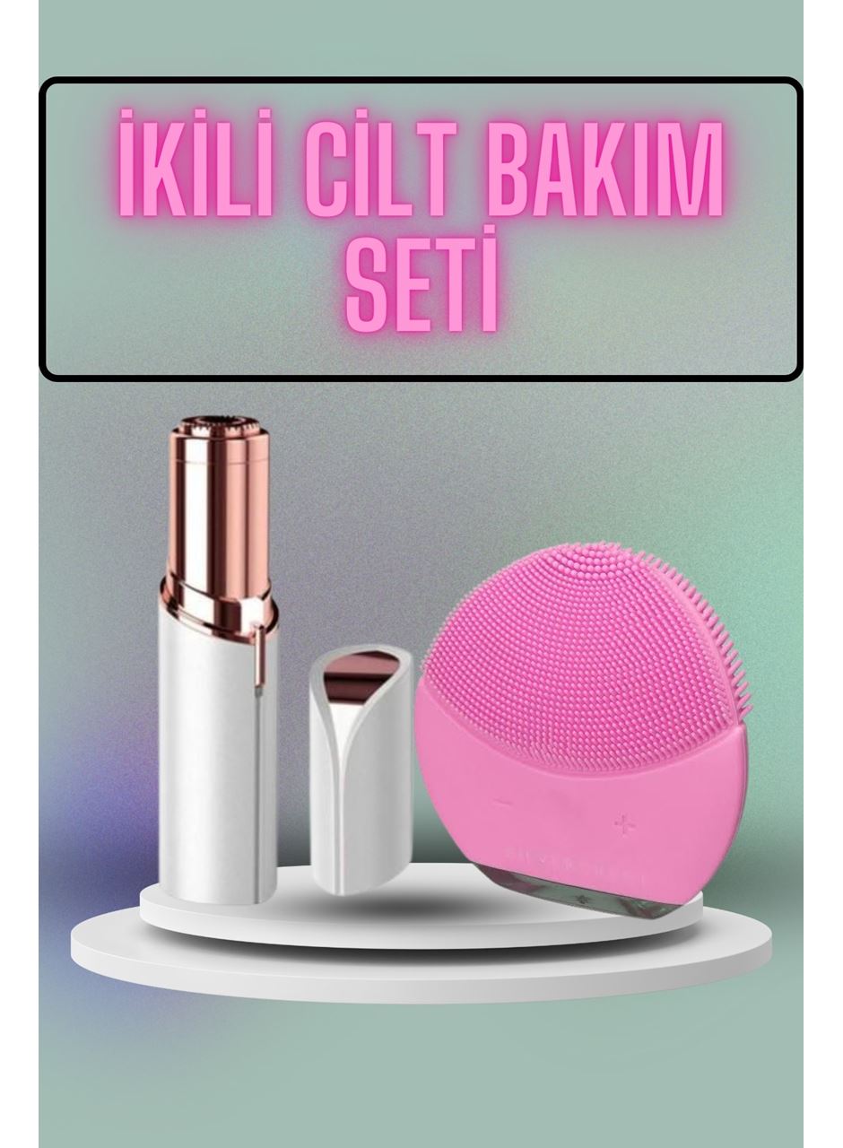 KAŞ BIYIK VE YÜZ EPİLASYON ALETİ VE TİTREŞİMLİ YÜZ TEMİZLEME MASAJ ALETİ İKİLİ SET