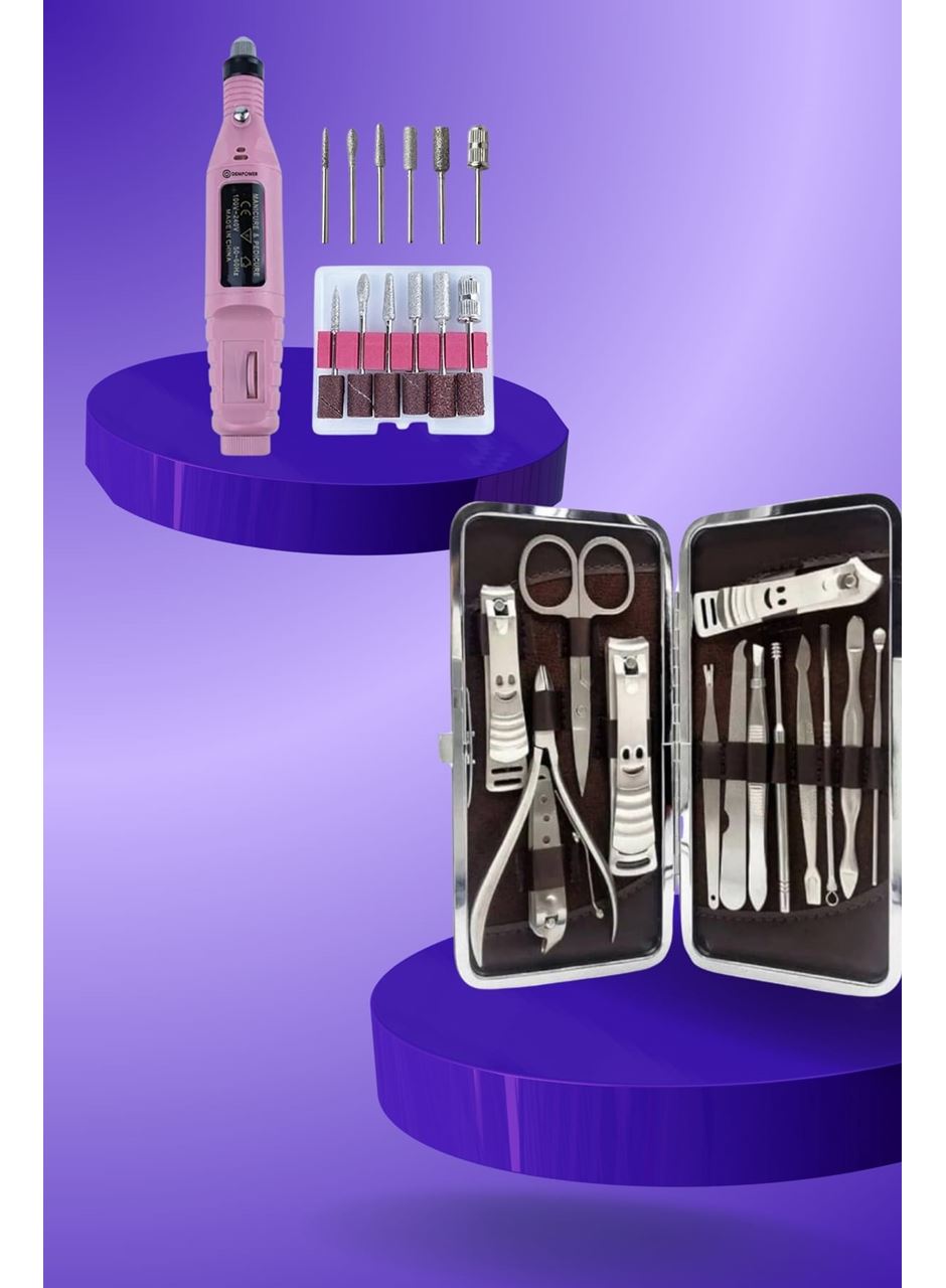 Elektrikli Manikür Pedikür Seti İkili Set 12 Parça Tırnak Bakımı Törpü Protez Çıkarma