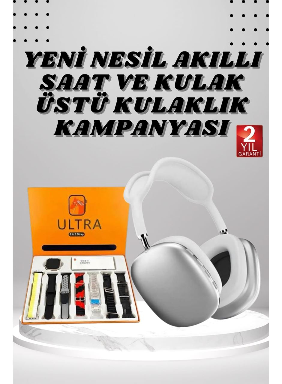 Kulak Üstü P9 Kablosuz Bluetooth Kulaklık ve 7 Kordonlu Akıllı Saat