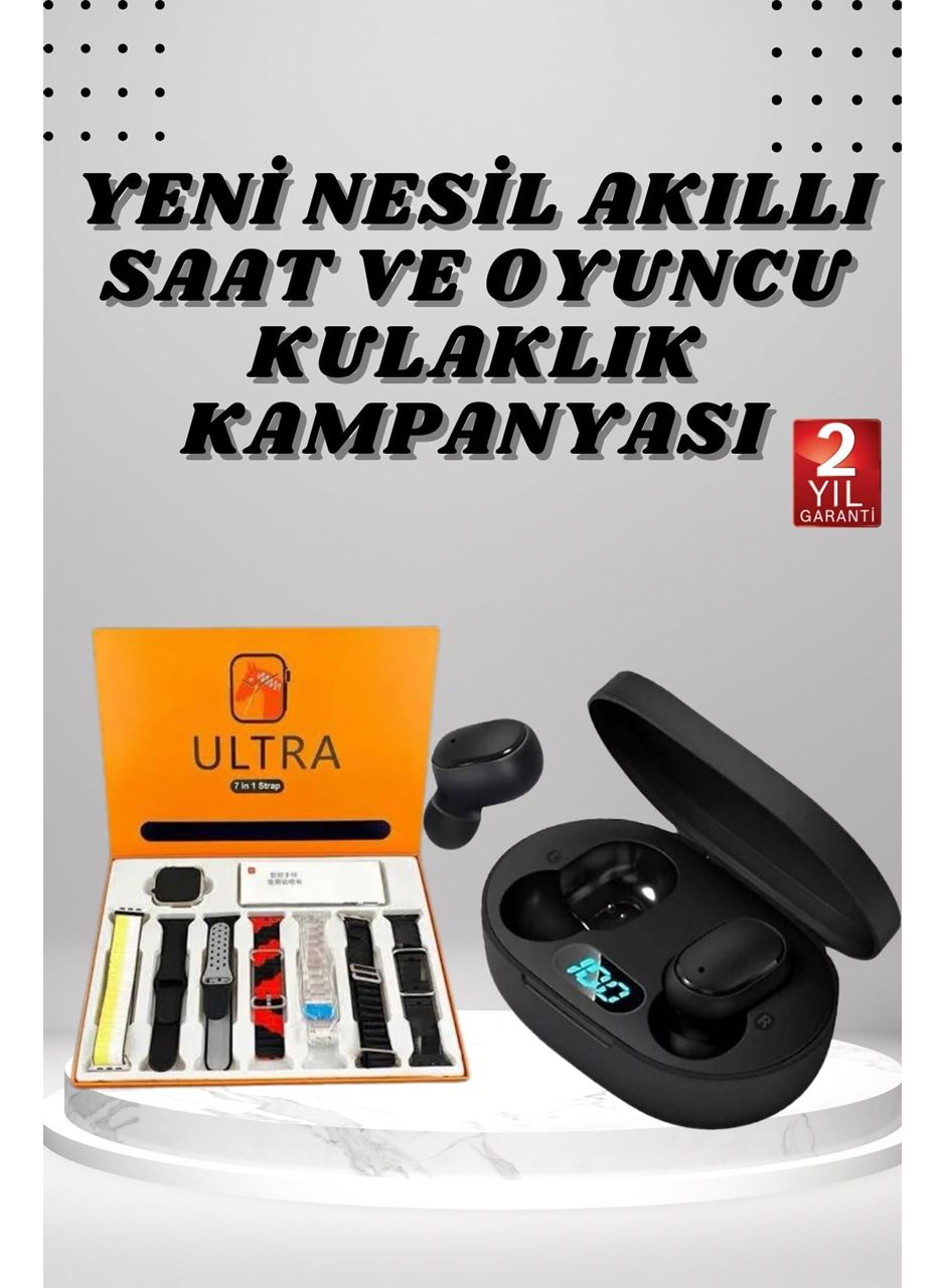 Dijital Göstergeli Kulaklık ve 7 Kordonlu Akıllı Saat Android ve İOS Uyumlu Uyku Takibi Sesli Görüşme