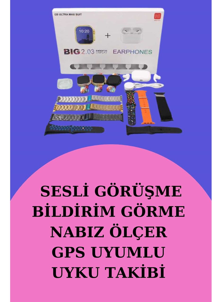 Akıllı Saat Bluetooth Kulaklık Hediyeli Bildirim Görme Sesli Görüşme Çoklu Kordon